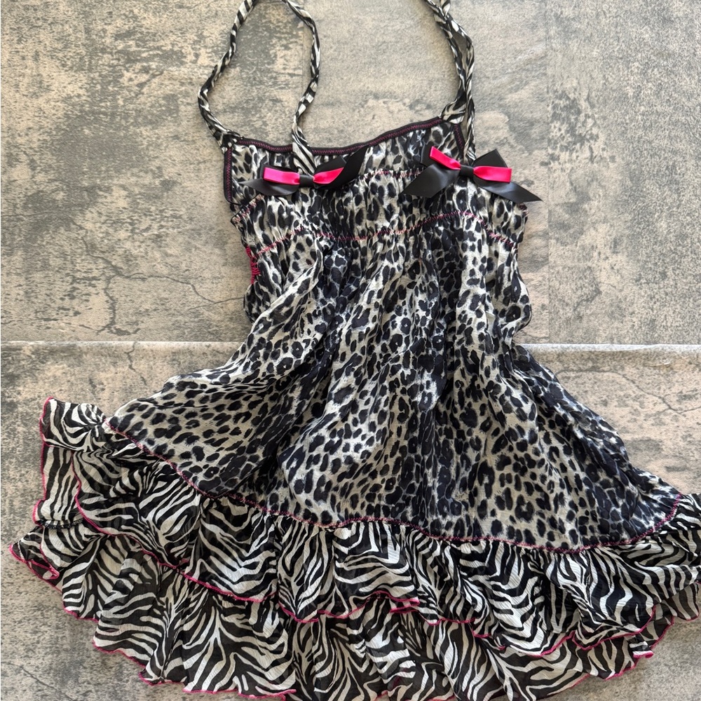 Rare Anna Sui x Victoria Secret Cheetah + Zebra Print Babydoll Dress Size Small - Picture 3 of 5